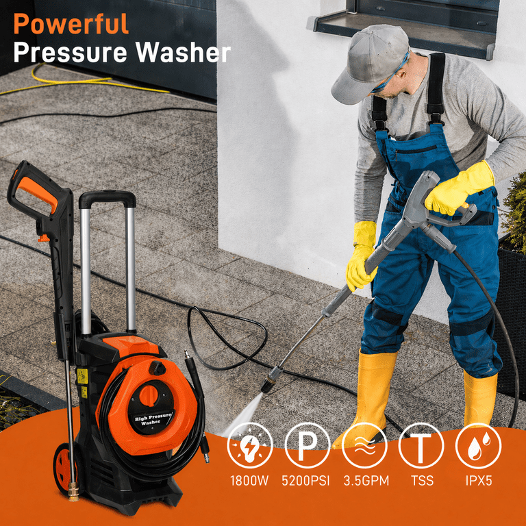 Ktaxon Electric Pressure Washer 5200 PSI Max 3.5 GPM Portable Power Washer  with 4 Quick Connect Nozzles & Foam Cannon, for Cars, Driveways, Patios, ...