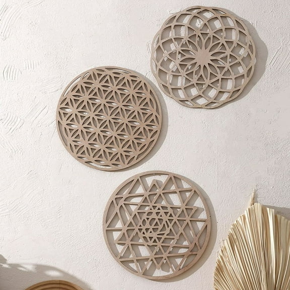 Bohemian Round Hollow Wood Decals European Wooden Background Wall Decoration Home Art Pendants