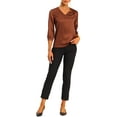 thumbnail image 2 of INSPIRE CHIC Women's Casual Dressy Office Blouses 3/4 Sleeve V Neck Satin Shirt M Brown, 2 of 6