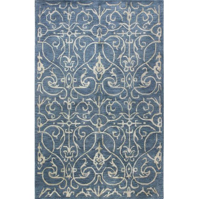 Bashian R129-AZ-4X6-HG305 Greenwich Collection Floral Transitional Wool & Viscose Hand Tufted Area Rug, Azure - 3 ft. 9 in. x 5 ft. 9 in.