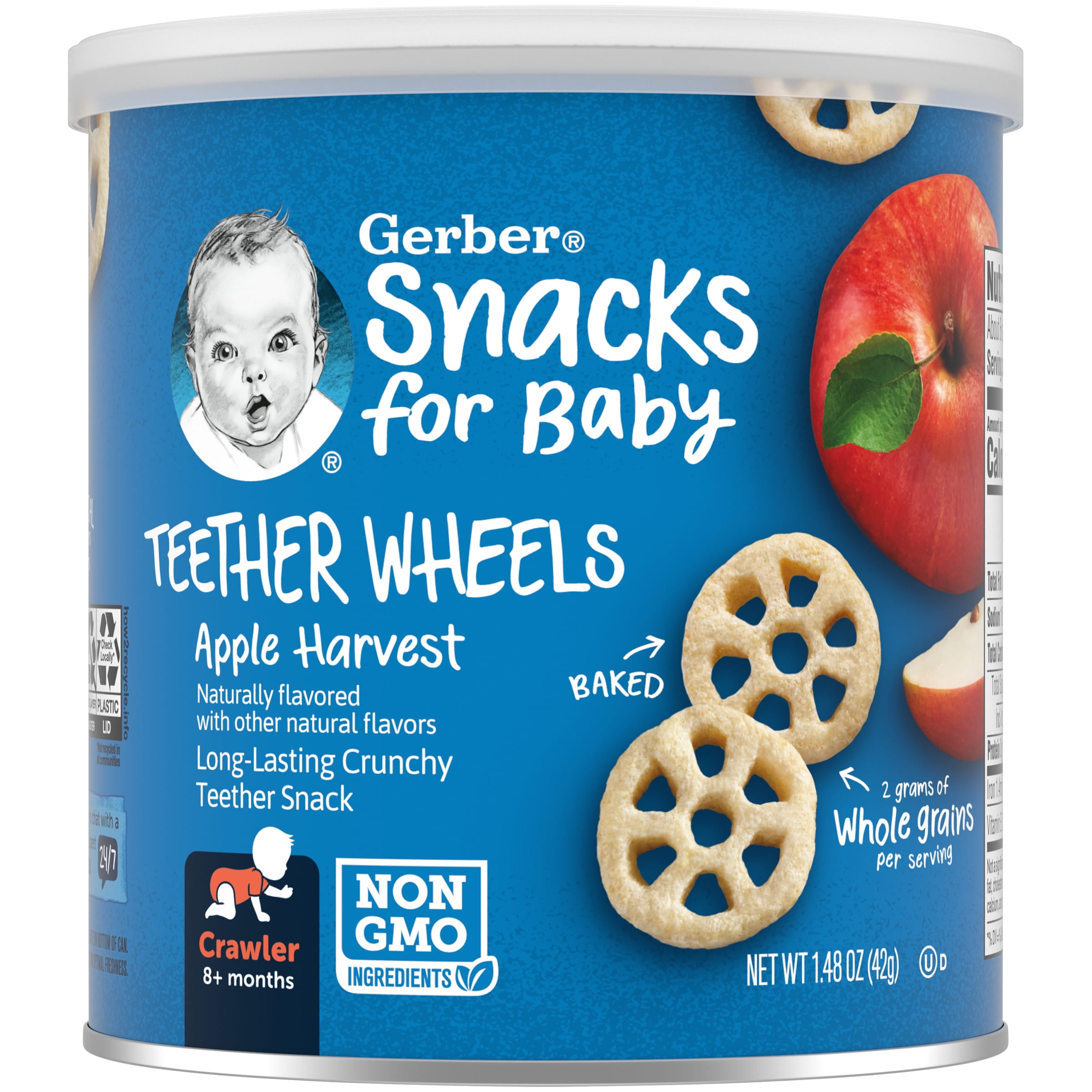 Gerber Teething Wafers Stage 2 Baby Snacks Apple Harvest Wheels, 1.48