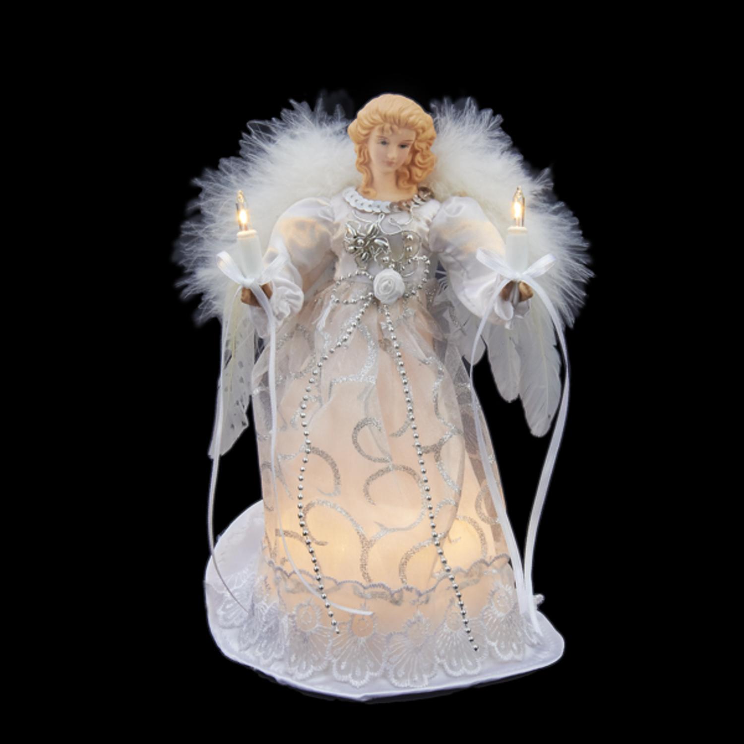 9" Virtuous White and Shimmering Silver Lighted Angel Christmas Tree Topper - Clear Lights 