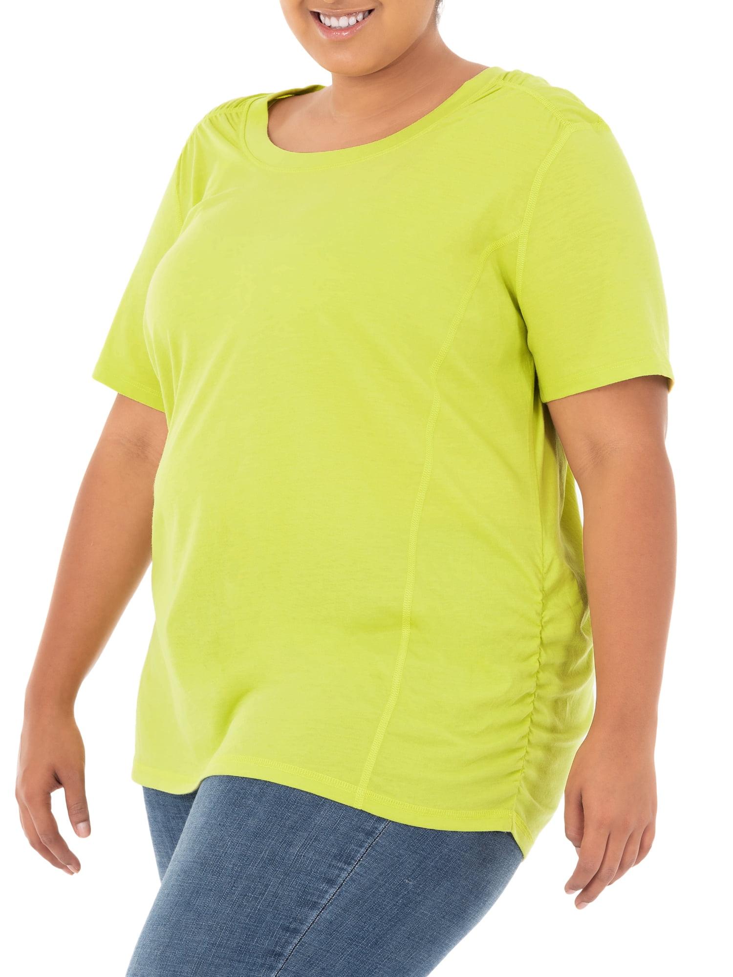 Terra & Sky Women's Plus Size Scoop Neck Shirred T-Shirt