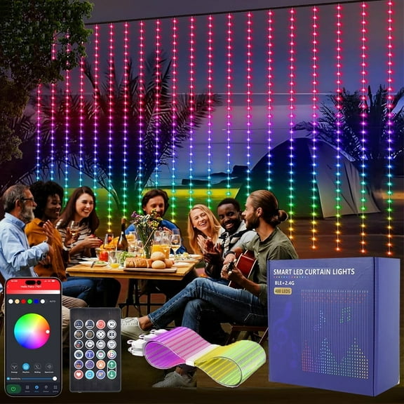 ASTRAEA 400 LED Smart Curtain Lights, 6.6x6.6Ft Color Changing Wall Lights with APP & Remote Control Waterproof Dynamic DIY Curtain String Lights for Holiday Bedroom Wall Backdrop Decor