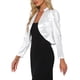 thumbnail image 4 of Inspire Chic Boleros de satén para mujeres, con frente abierto, mangas largas fruncidas, cropped, talla XL, color blanco, 4 of 5