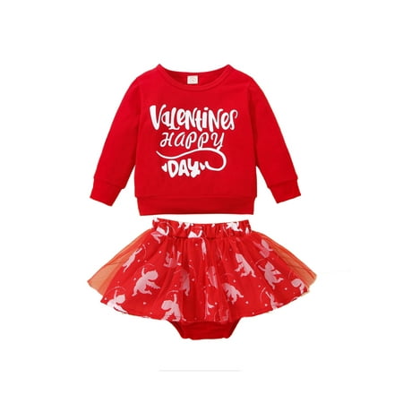 

Bagilaanoe 3Pcs Newborn Baby Girls Valentine s Day Outfits Letters Print Long Sleeve Pullover Tops + Mesh Tutu Skirt 6M 12M 18M 24M Infant Casual Skirt Set