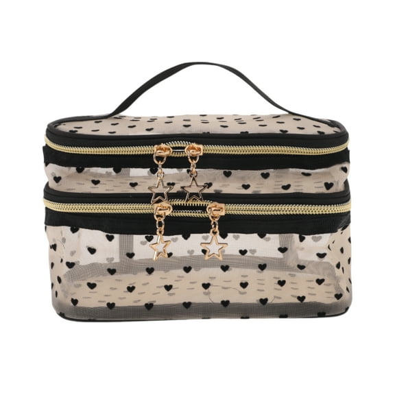 1 Pc Large Capacity Makeup Bag for Travel Beige Mesh Fabric