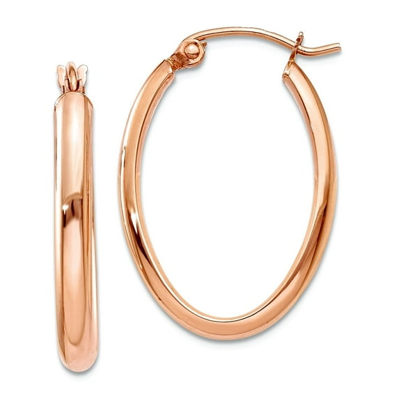 3mm 10k Rose Gold Polished Half-round Oval Hoop Earrings 25x3mm Wide Hoop Earring for Women