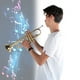thumbnail image 4 of Trompeta, Trompeta de tres colores Instrumento musical profesional Trompeta de latón Diseño aerodinámico, 4 of 8