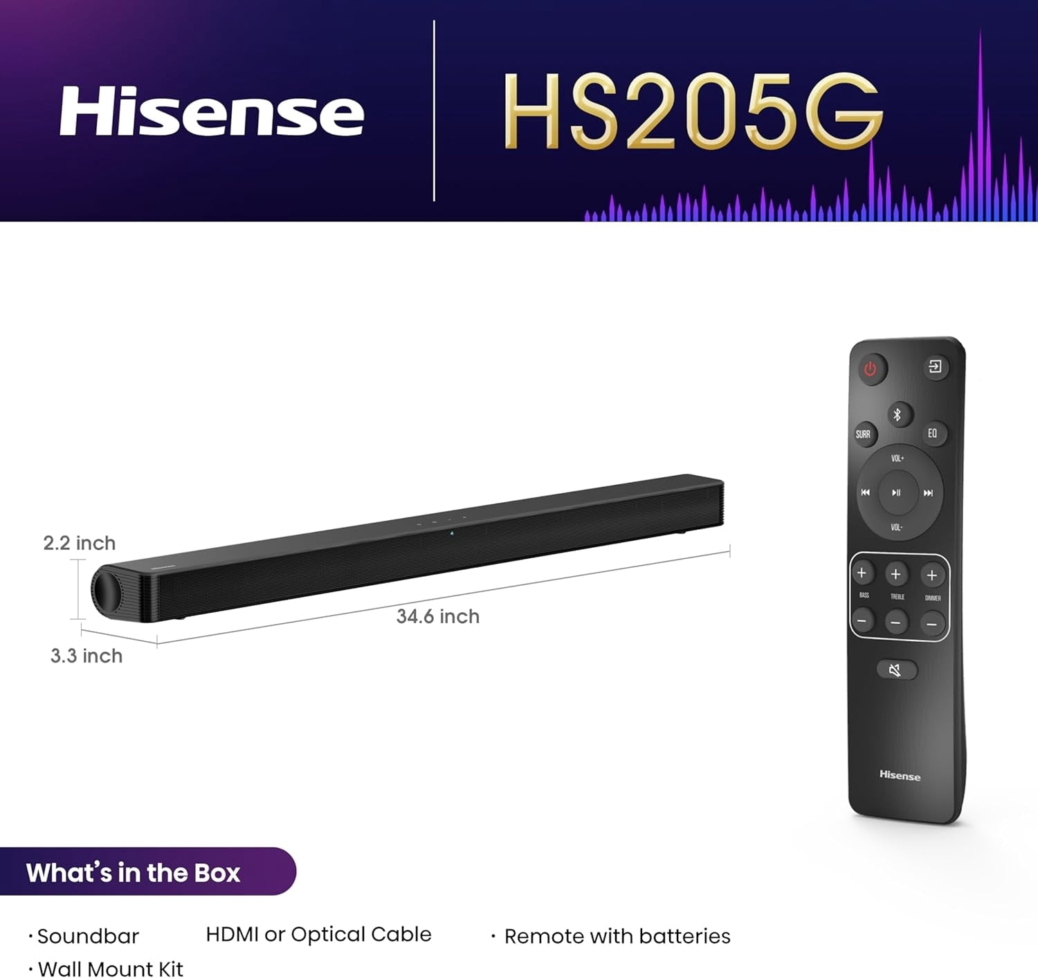 Hisense 2.0 Channel 120W Soundbar, Bluetooth and Roku Ready TV (HS205G)