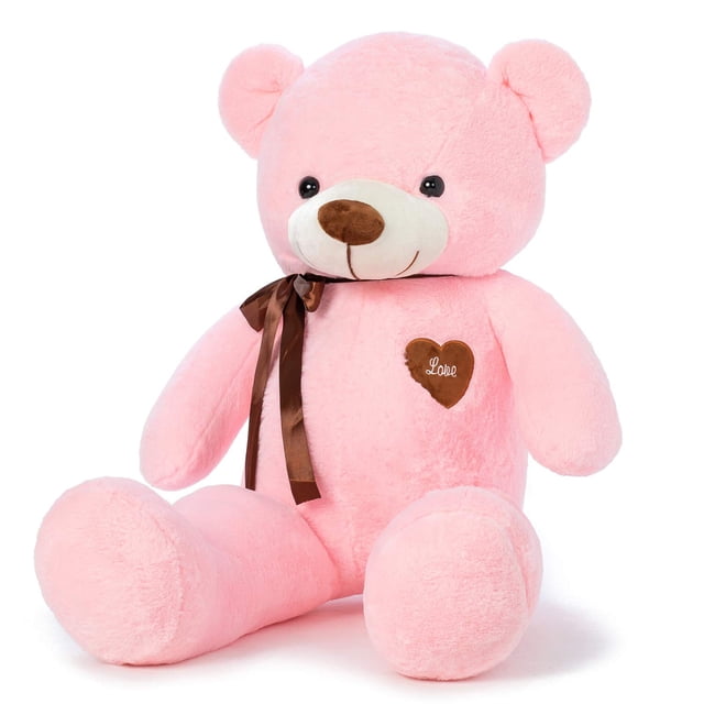 Oso de peluche YunNasi, grande, 80 cm, con corazón de amor, rosa