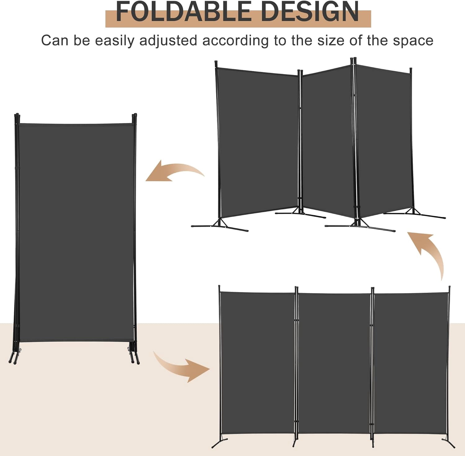 CL.HPAHKL 3 Panel Room Divider 6 Ft Tall, Folding Privacy Screen Portable Room Partition for Bedroom, Living Room & Office, Easy to Move and Set Up, Grey