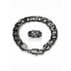 Barbed Wire Ring and Curb-Link Bracelet Set in Black Ruthenium-Plated and Black Ion-Plated Stainless Steel 9" (12mm)