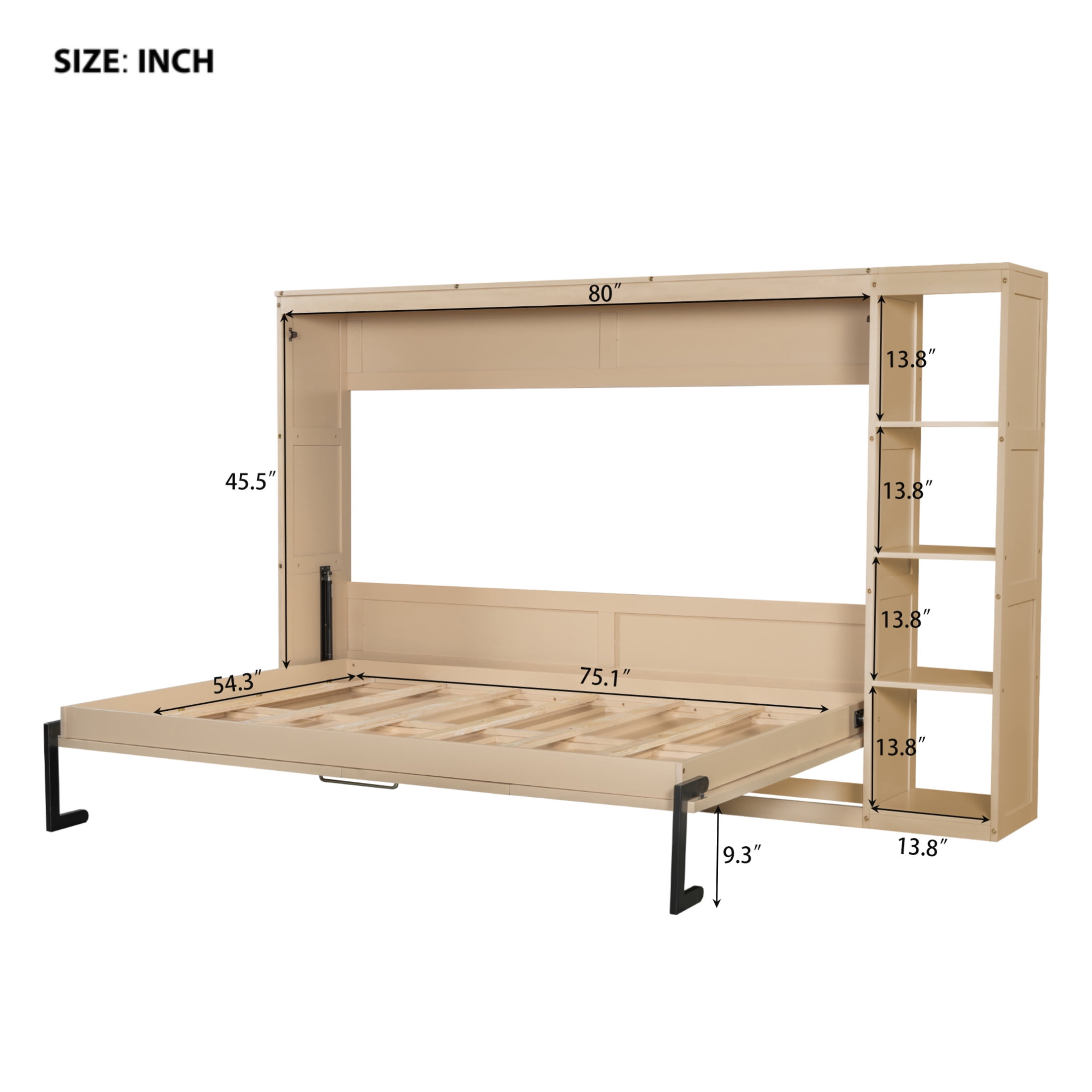 Noble House Vayen Full Size Murphy Bed with Integrated Bookshelf, Wood Wall Bed Cabinet, Space-Saving Design, Natural