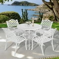 thumbnail image 6 of VIVIJASON 5-Piece Patio Dining Set, All-Weather Outdoor Cast Aluminum Conversation Set, Include 4 Chairs, a 35.4" Round Table W/Umbrella Hole, Patio Dining Furniture Set for Balcony Garden, White, 6 of 6