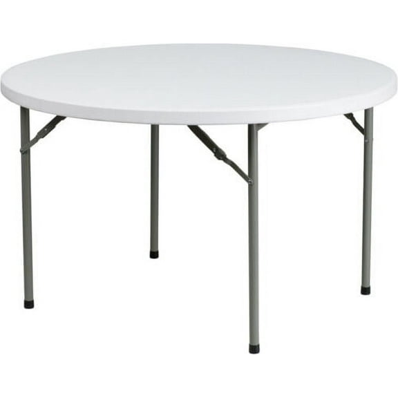 48'' Round Granite White Plastic Folding Table - 4-Foot Round Plastic Folding Banquet Table