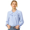 thumbnail image 1 of INSPIRE CHIC Blusa Camisa Tops Con Botones Manga Larga Pu?o Elástico Detalle De Volantes Para Mujeres Azul Claro XS, 1 of 6