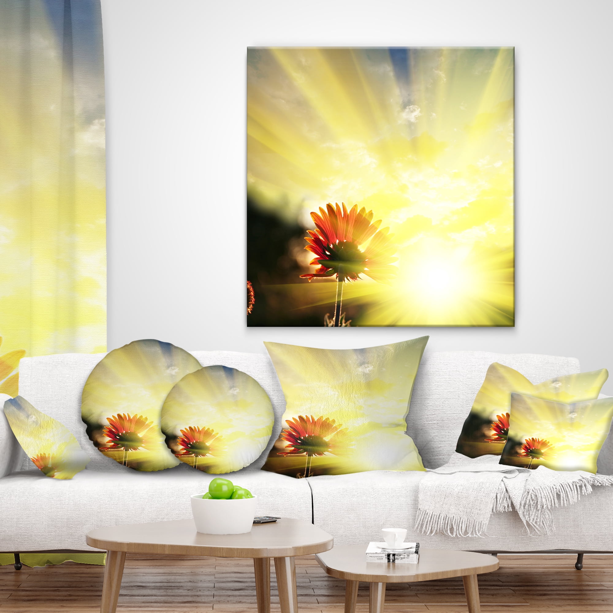Designart 18" x 18" Yellow Polyester Throw Pillow