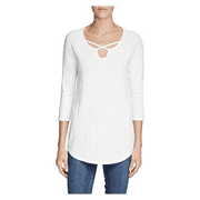 Eddie Bauer Women's Gate Check 3/4-Sleeve Cross-Front Tunic, White, Sz Small.