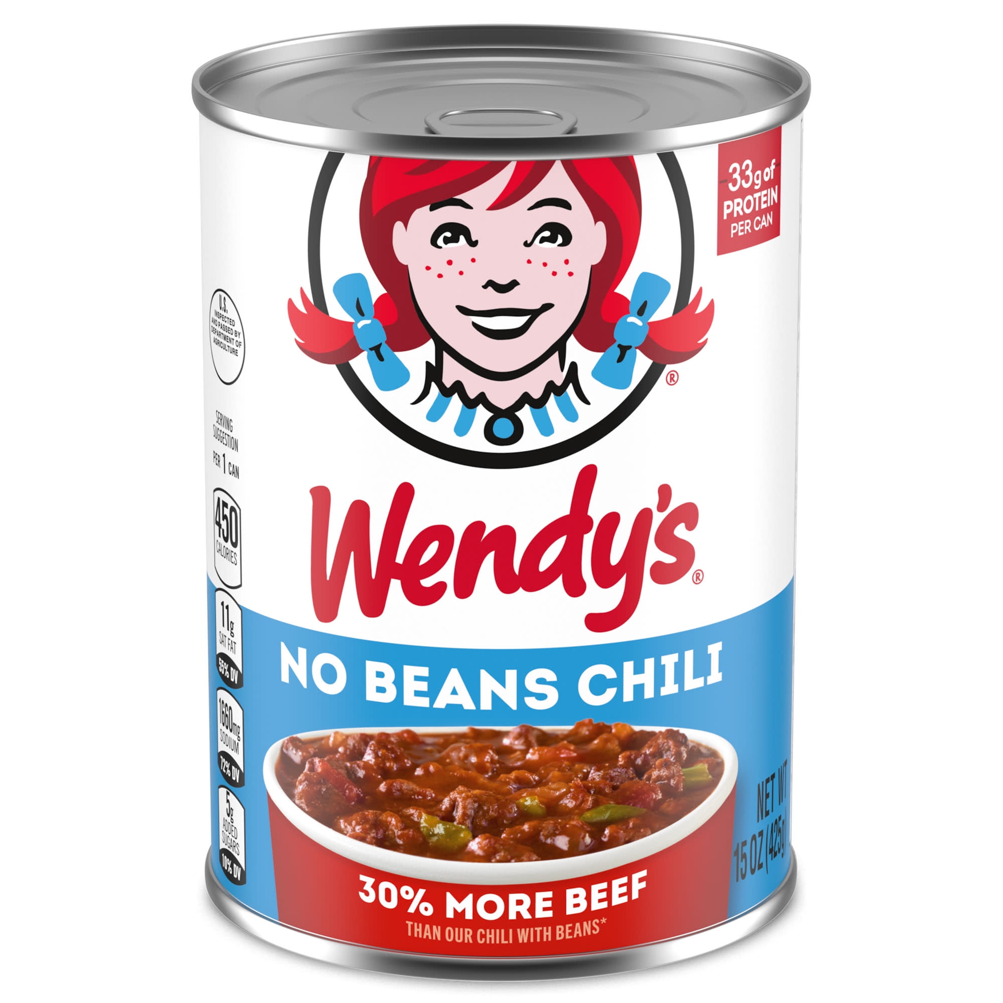 (12 pack) Wendy's Chili No Beans, 33g Protein Per Serving, Canned Chili, 15 oz. Can