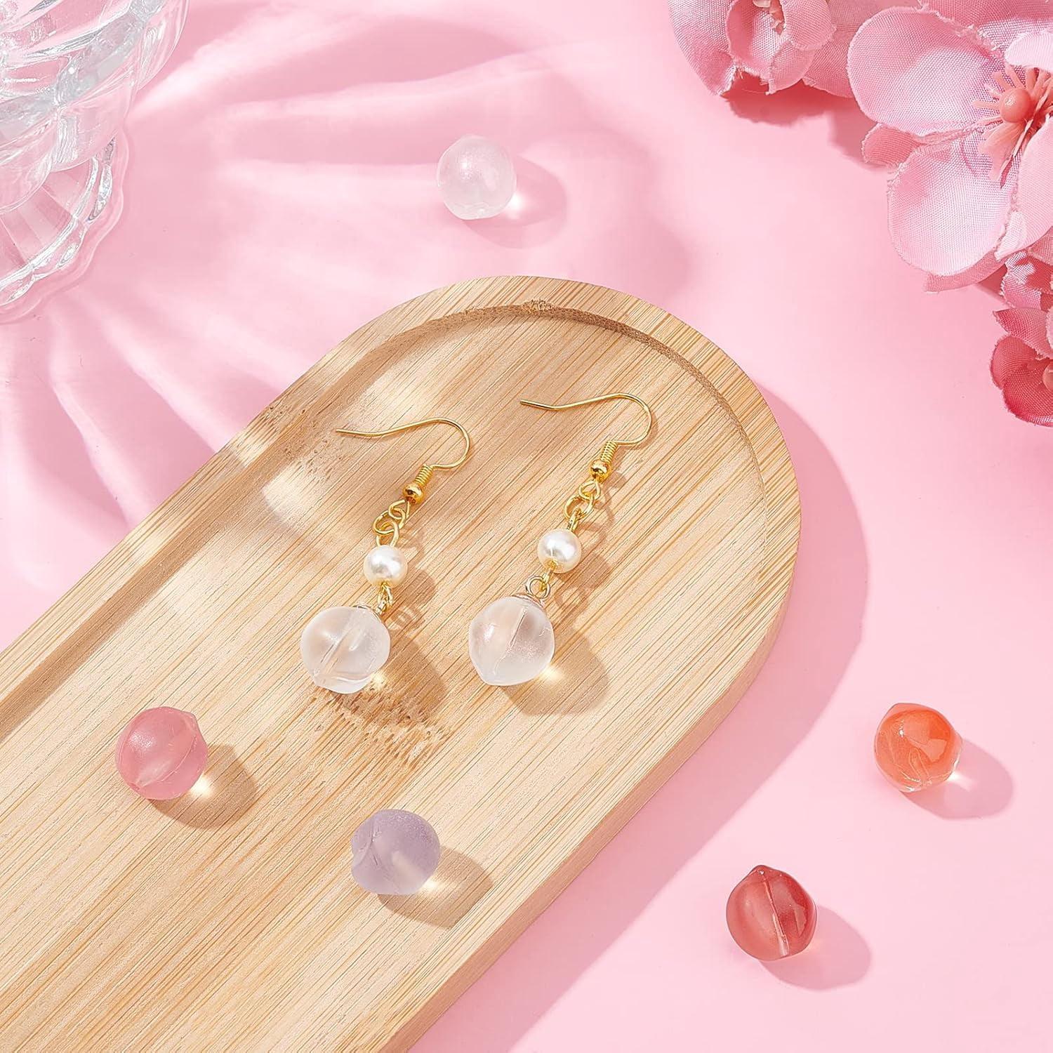 120Pcs Glass Beads Half Drilled 6 Colors Peach Shape Glass Pendants Beads Loose Spacer Beads for DIY Earring Necklace Jewelry Crafts Making Hole: 1.2mm