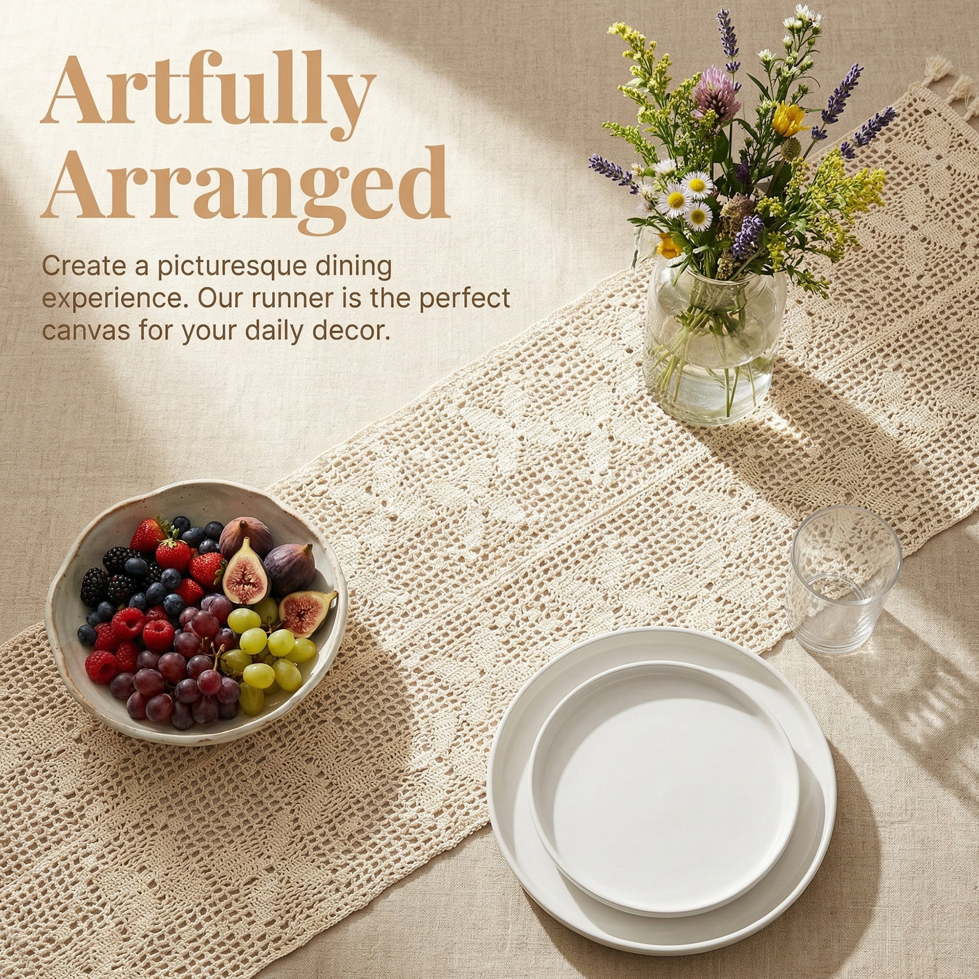 Unique Bargains Long Washable Cotton Kitchen Runner with Tassel Butterfly Flower 63in