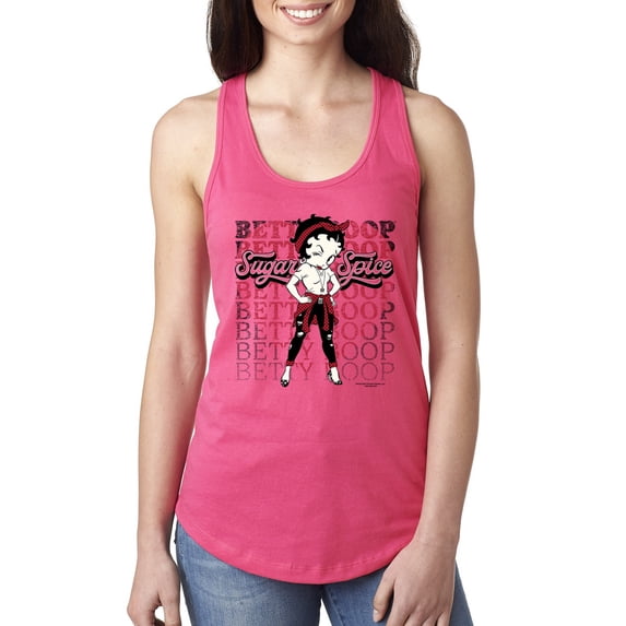 Wild Bobby, Betty Boop Sugar and Spice Wink Betty Boop Ladies Racerback Tank Top, Hot Pink, Large