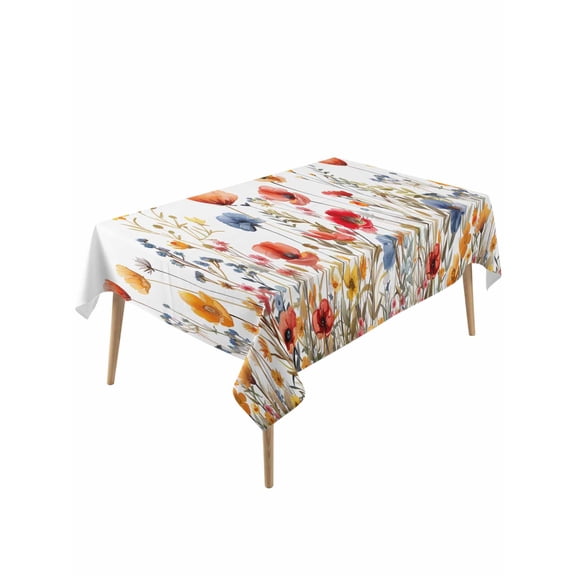 Yellow Red Blue Spring Floral Table Cloth, Summer Botanical Flowers Waterproof Tablecloth for Rectangle Tables, Reusable Washable Fabric Table Cover for Restaurant Kitchen Dining Tables 54"x108"