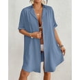 thumbnail image 3 of Bsubseach, disfraz de playa con botones para mujer, bikini, traje de baño, camisa, vestido casual de vacaciones, azul neblina S, 3 of 7