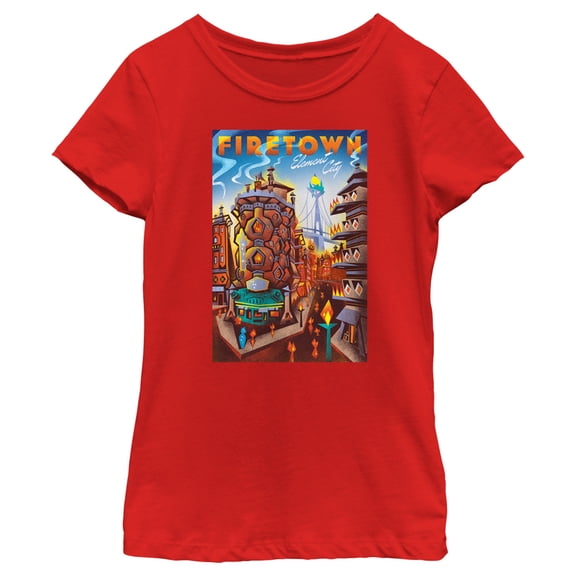 Girl's Elemental Firetown Poster  Graphic Tee Red X Large