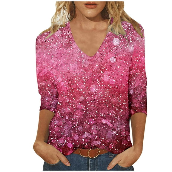 SHE IS Womens 3/4 Sleeve Tops, Womens Cotton Long Sleeve T Shirts Womens Long Sleeve Tops Crew Neck Black Long Sleeve Blouses for Women V Neck Womens Tunic Tops Fall