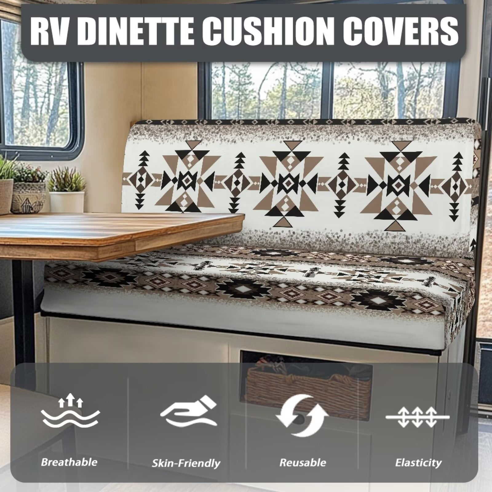 Pzuqiu Rv Sofa Seat Covers Aztec Pattern Backrest Cover and Bench Covers Stretch Easy Installation Camper Cushion Cover for Rv Camper Car Bench