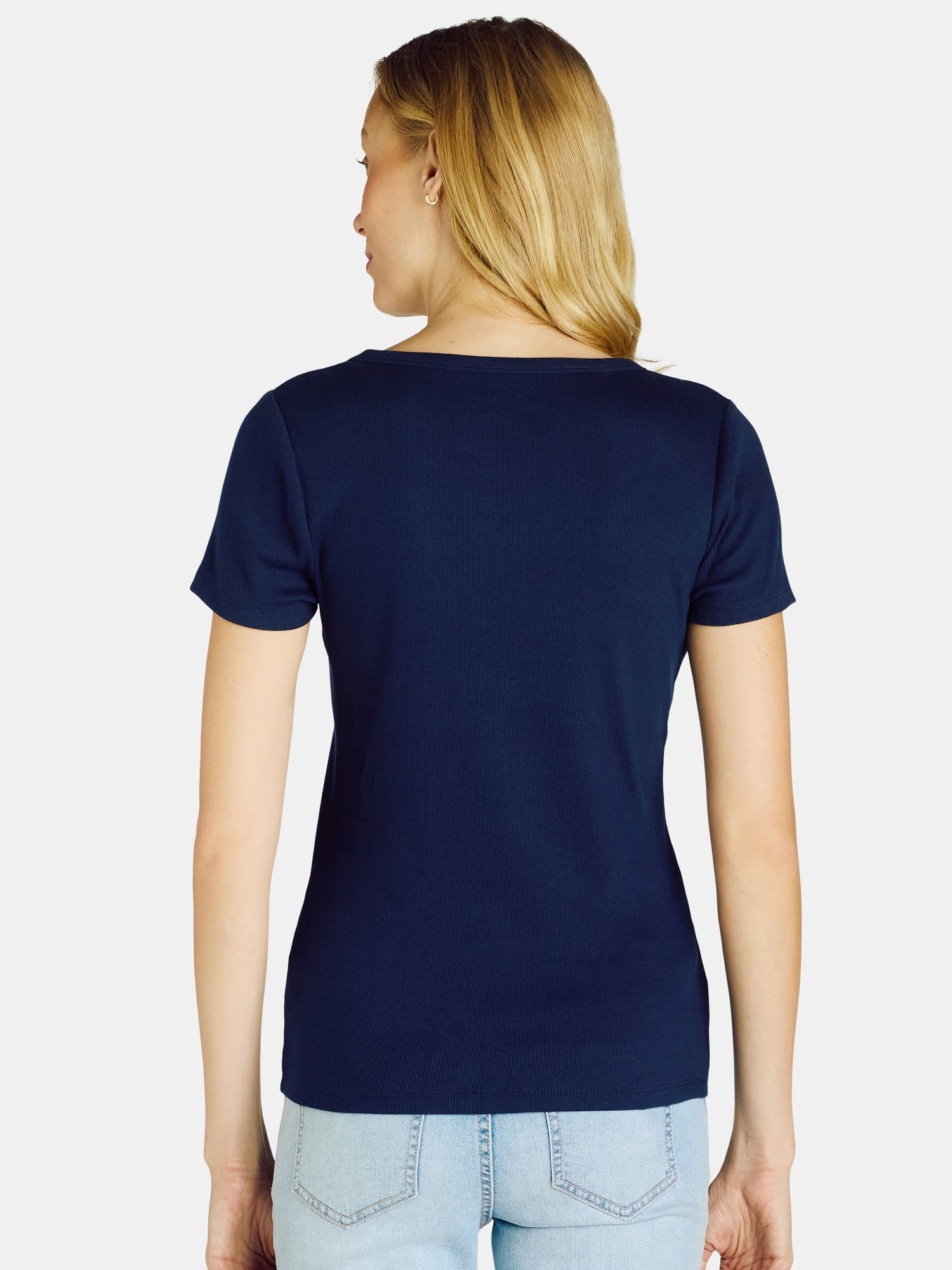 Time and Tru Women’s Rib Crewneck Tee with Short Sleeves, Sizes XS-XXXL