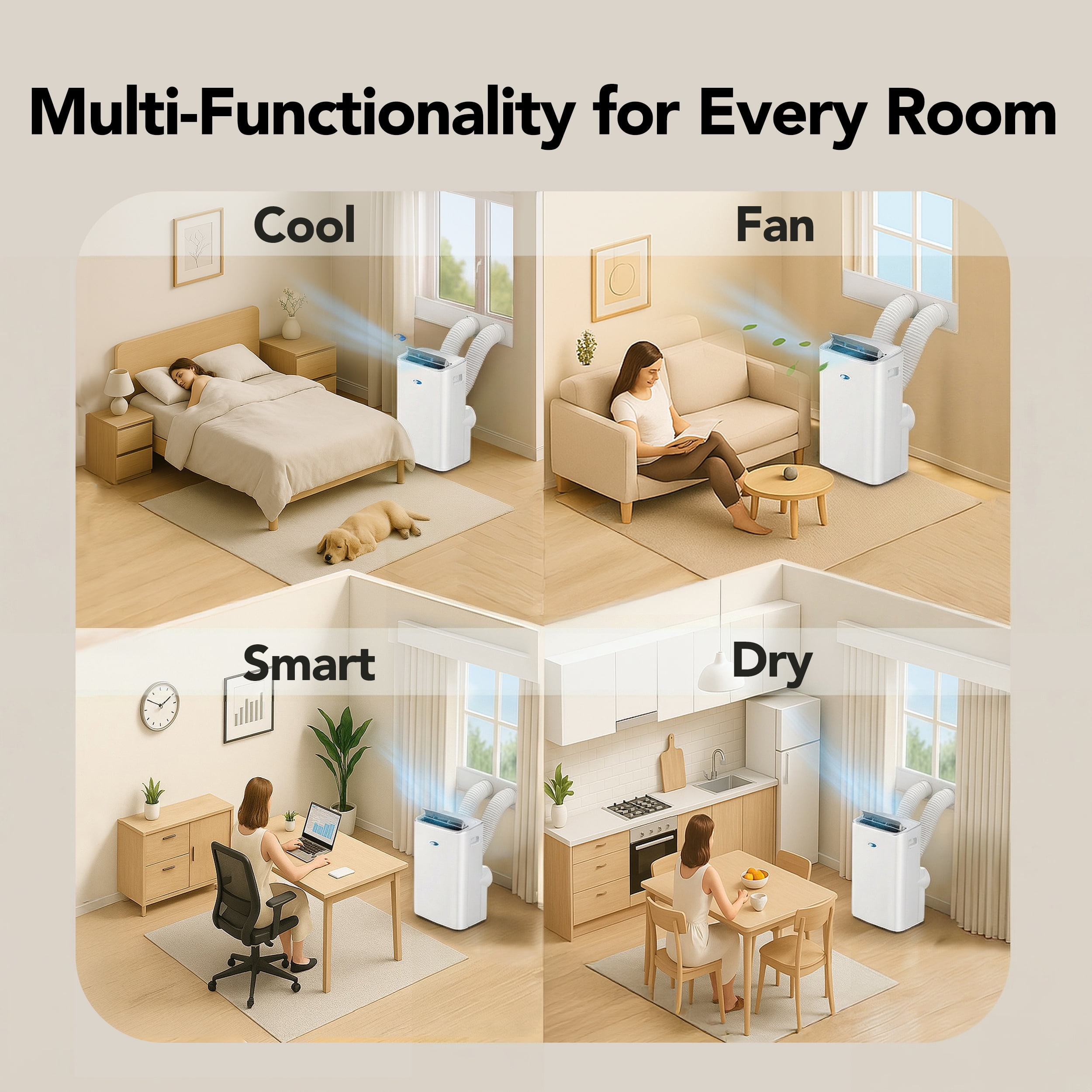 Whynter 10000 BTU SACC Dual Hose Portable Air Conditioner, 13000 BTU ASHRAE, Inverter AC with WiFi, Cools up to 500 Sq Ft, ARC-1280WX