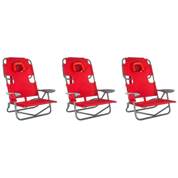 Ostrich On-Your-Back Folding Reclining Outdoor Lawn Chair, Red (3 Pack)