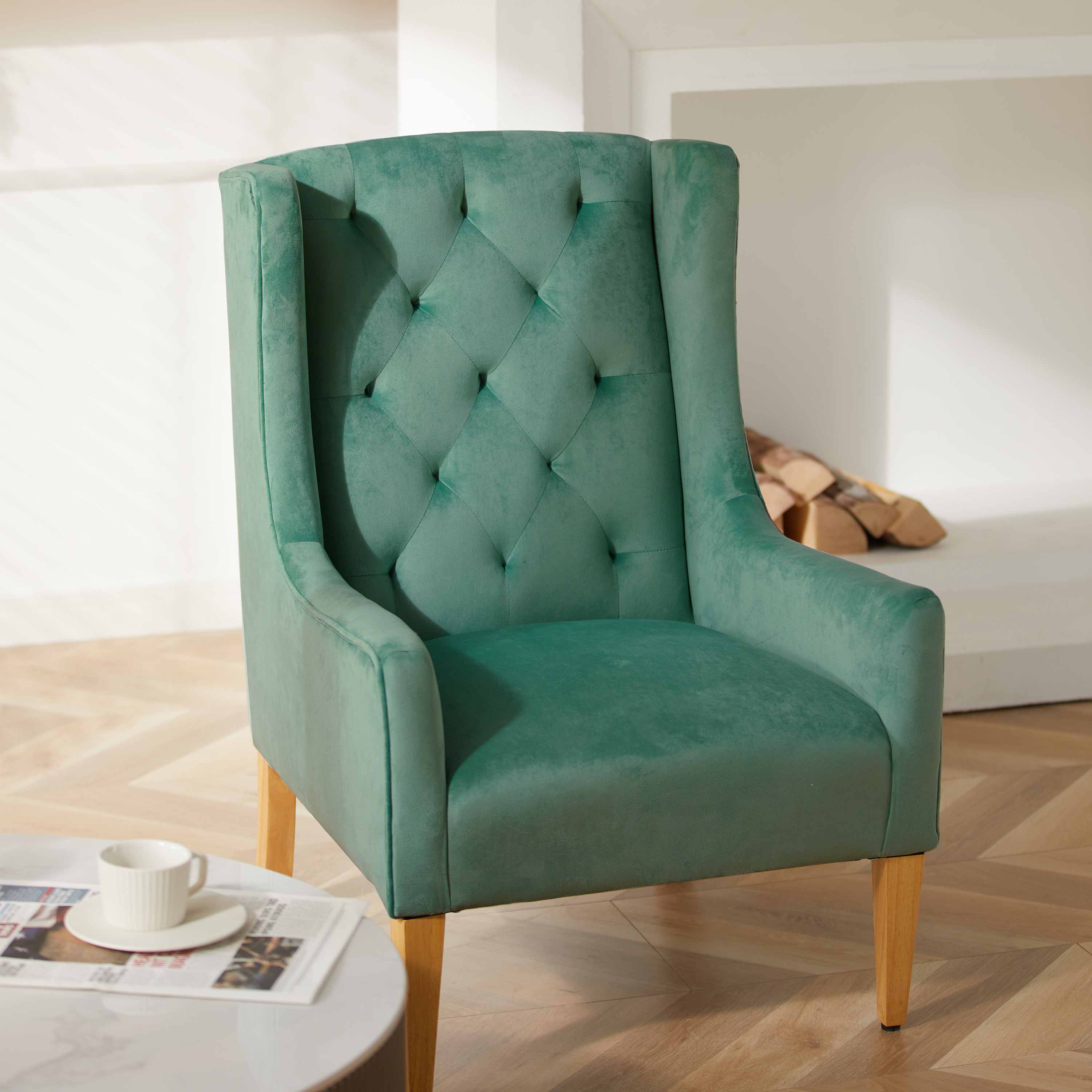 MOJAY MidCentury HighBack Velvet Accent Chair,Upholstered Button