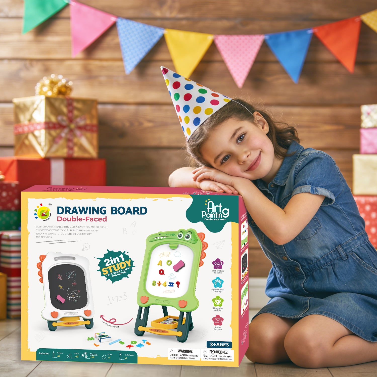 Caunedy Easel for Kids, Magnetic Drawing Board for Boys & Girls, Birthday Gift for 2 3 4 Year Old