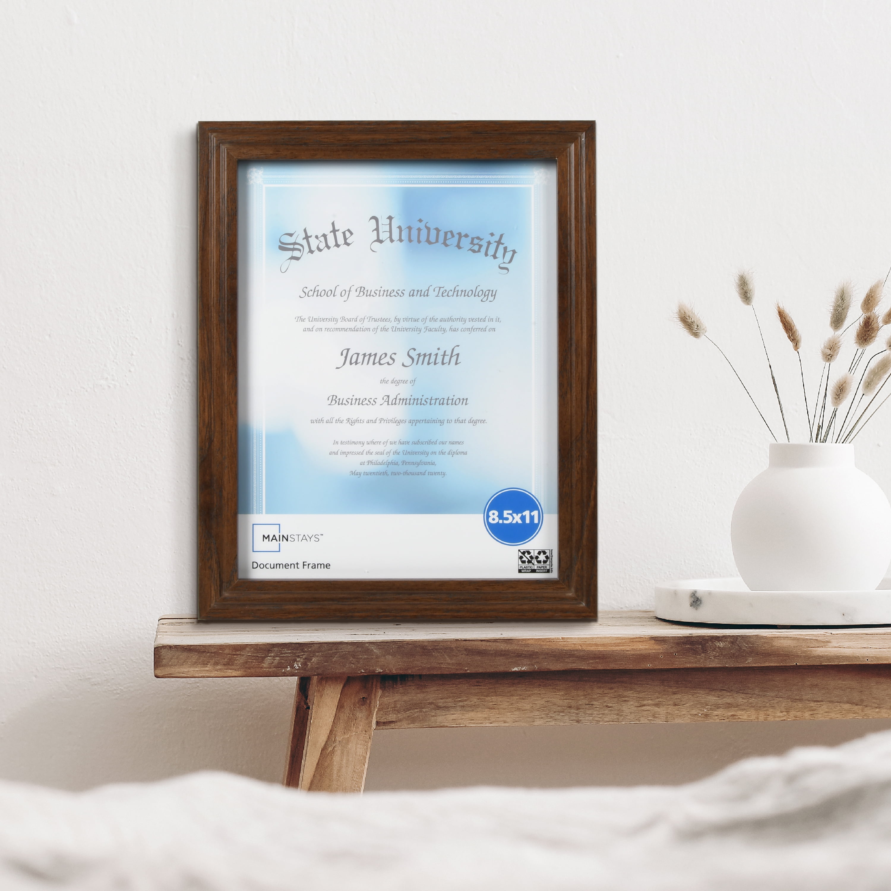 Mainstays – 8.5x11 Picture Frame – Walnut Document Frame Wall or Tabletop Photo Frame
