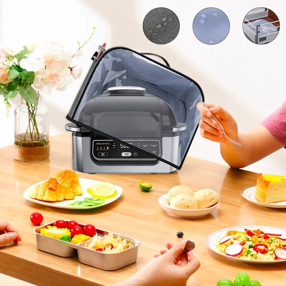 Bobash Kitchen Appliance Covers with Pockets Waterproof Air Fryer Dust Cover Durable Dust Protection Square Accessories with Handle Gray, Size: 13.5