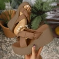 thumbnail image 3 of THDHVS Womens Sandals Comfortable,Womens Sandals,Women's Fashion Casual Summer Bow Thick Bottom Wedge Heel Flip Flops Sandals Khaki 7.5, 3 of 6