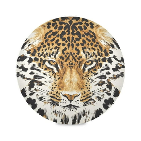 

Round Plate Mat 15.4x15.4 Inchesx6 Placemat Table Mat Kitchen Mat Coffee Mat Fabric Thick Strong Wear-Resistant Heat Resistance Big Yellow Leopard Face