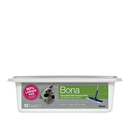 Bona Multi-Surface Floor Disposable Wet Cleaning Pads, for Stone Tile Laminate and LVT/LVP, 12 Count