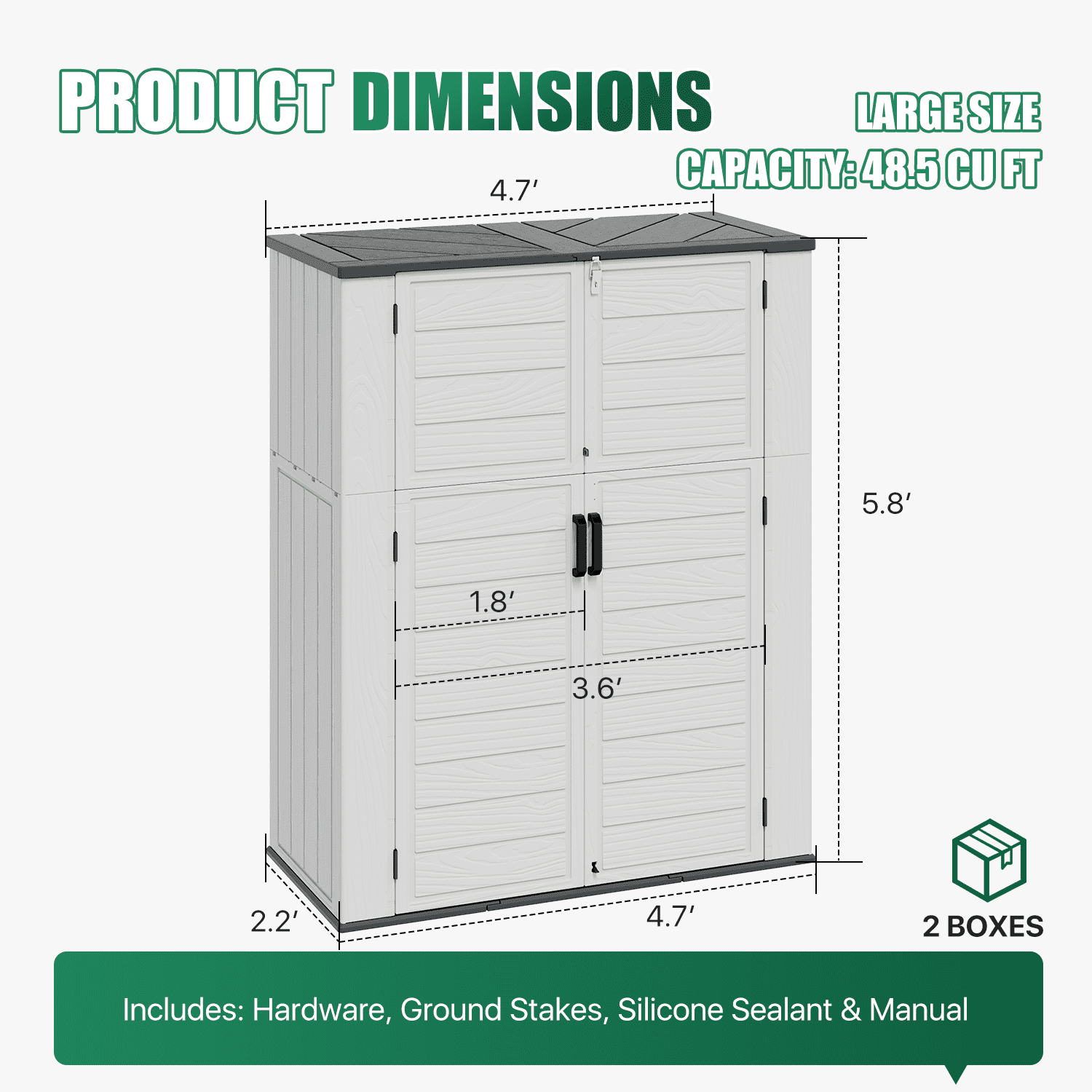LazySunsets Waterproof Resin Gardening Supplies Storage Shed, 5.8 ft x 4.7 ft x 2.2 ft, White