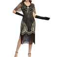 thumbnail image 3 of Flapper Dresses 20s Great Gatsby Dresses Women Crewneck Lace Dresses Sequin Mesh Sleeve Roaring Dress Harlem Nights, 3 of 7