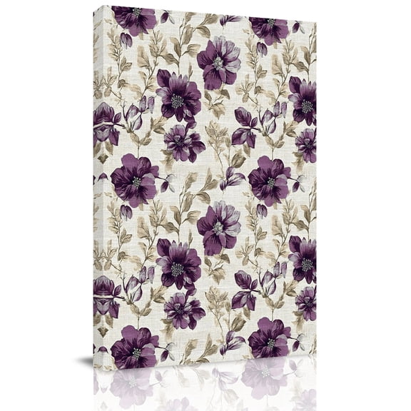 Canvas Wall Art Purple Floral Canvas Art Print Vintage Flower Botanical Leaves Classic Pictures Wall Decor for Living Room Bedroom Artwork Decorations Stretched Framed Ready to Hang 20"x30"