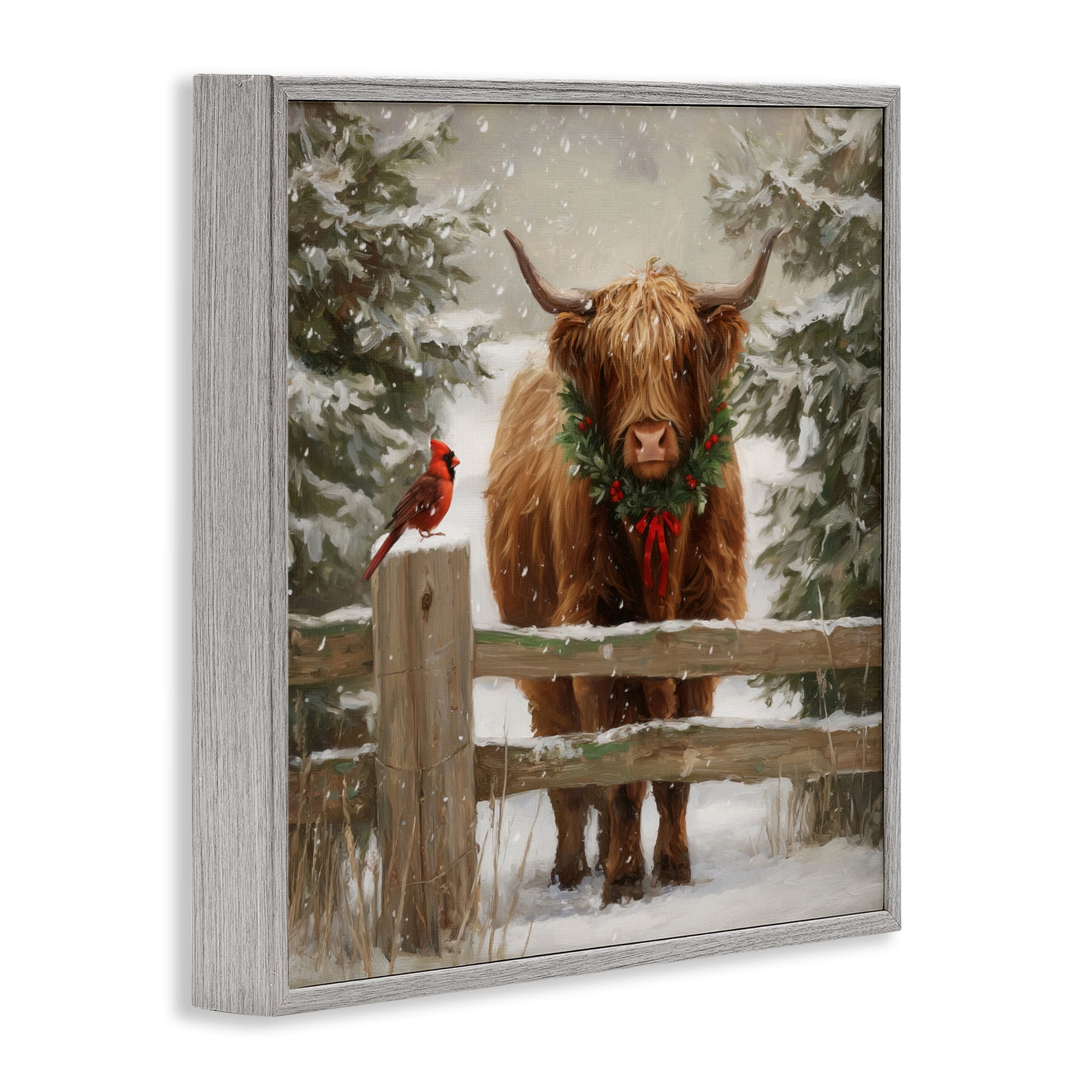 Stupell Industries Christmas Cow & Cardinal Gray Framed Giclee Art, design by Tina LeCour