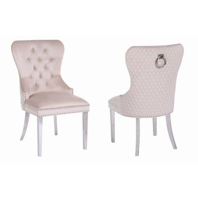 Chaise de salle à manger de luxe beige Charlotte canadienne (ensemble de 2)