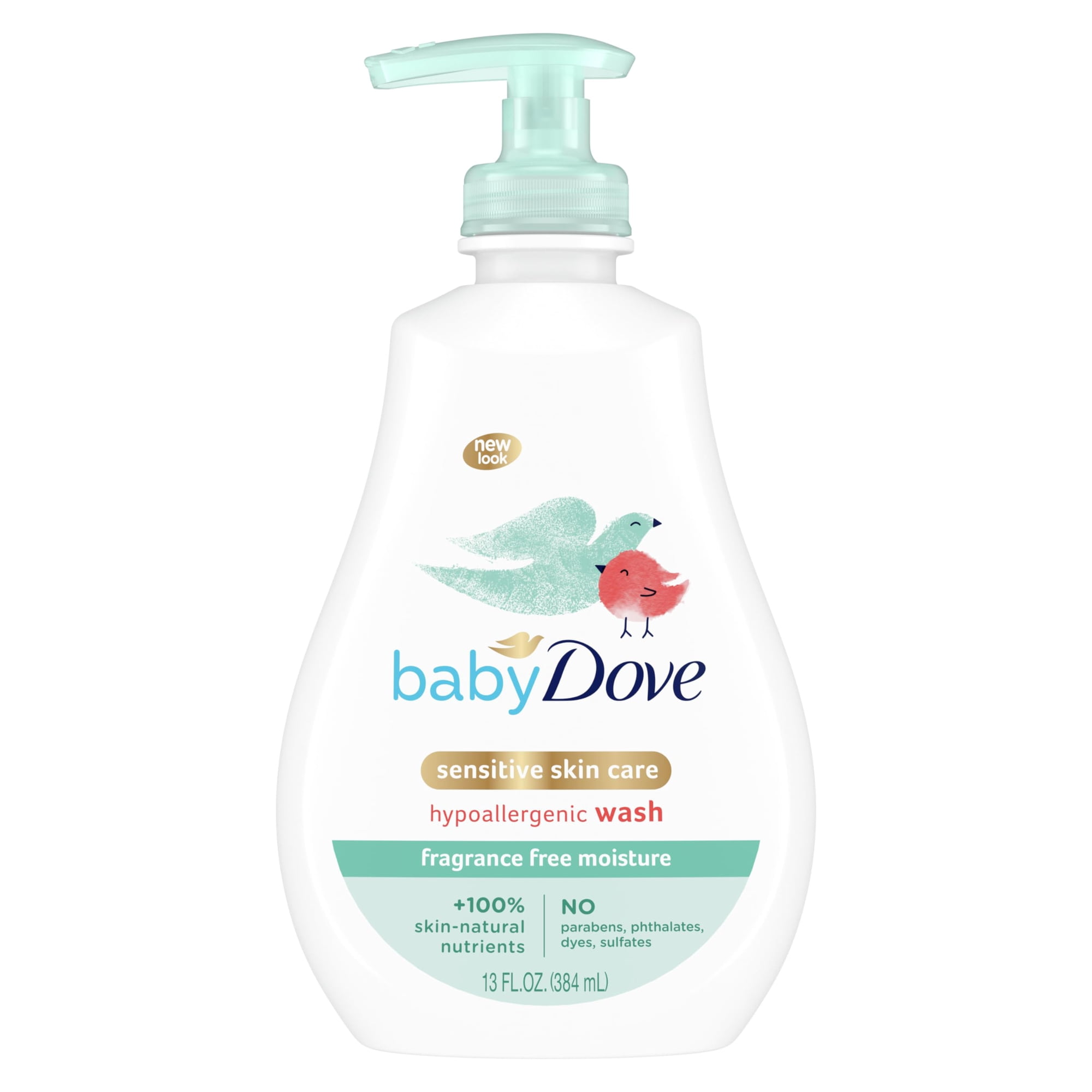 Baby Dove Sensitive Skin Care Baby Wash For Baby Bath Time Fragrance Free Moisture Fragrance Free and Hypoallergenic, Washes Away Bacteria 13 oz (Pack of 2)