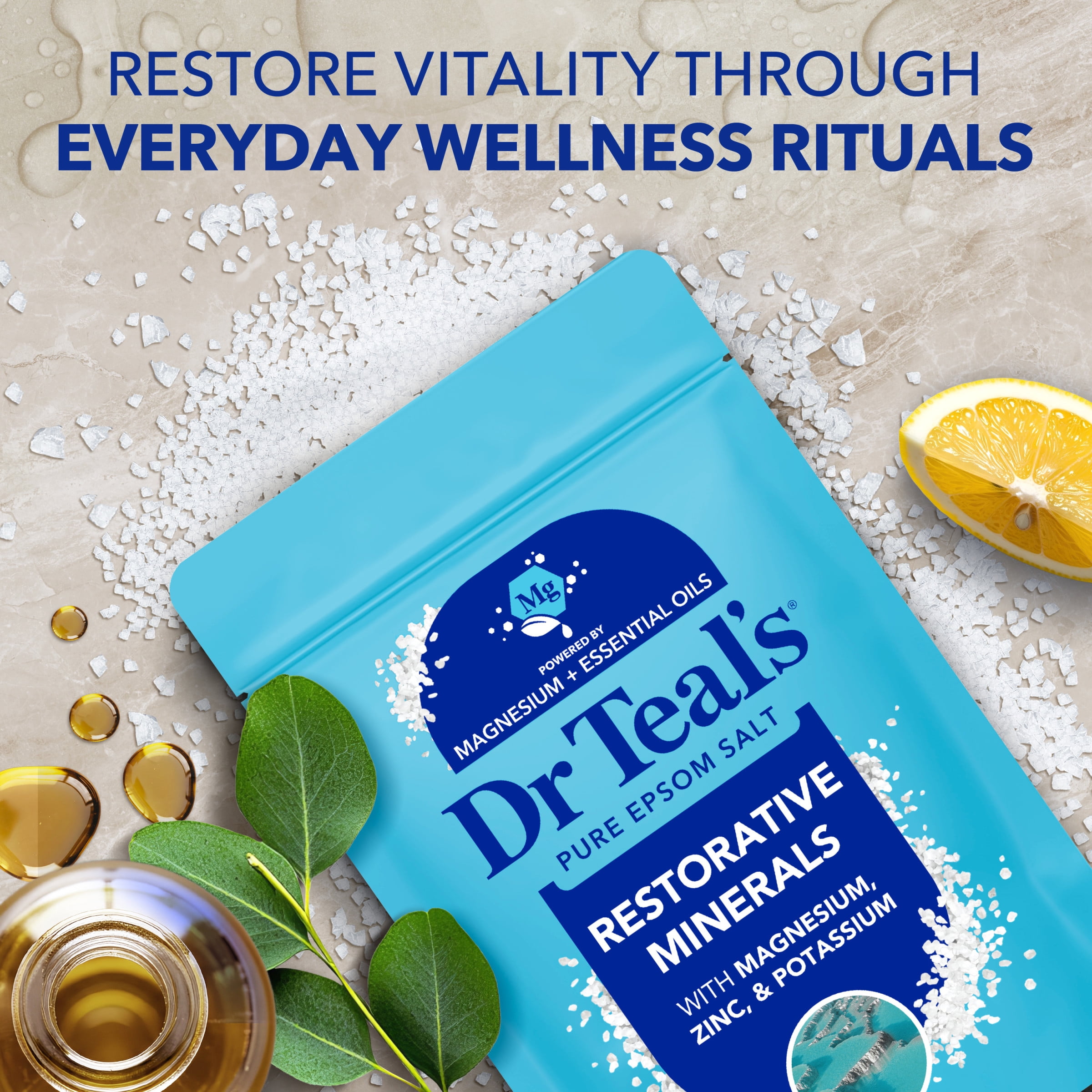 Dr Teal's Epsom Salt Magnesium Soak, Restorative Minerals with  Potassium & Zinc, 3 lbs