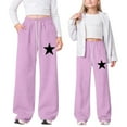 thumbnail image 2 of Kids Sweatpants for Girls Star Graphic Wide Leg Sweatpants Drawstring with Pockets Girls Purple Sweatpants 10-11 Years Girls Clothes, 2 of 4